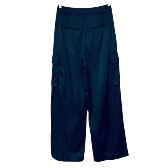 Tibi Stella Wide-Leg Satin Cargo Pants Navy Blue Size 00 - Picture 5 of 14